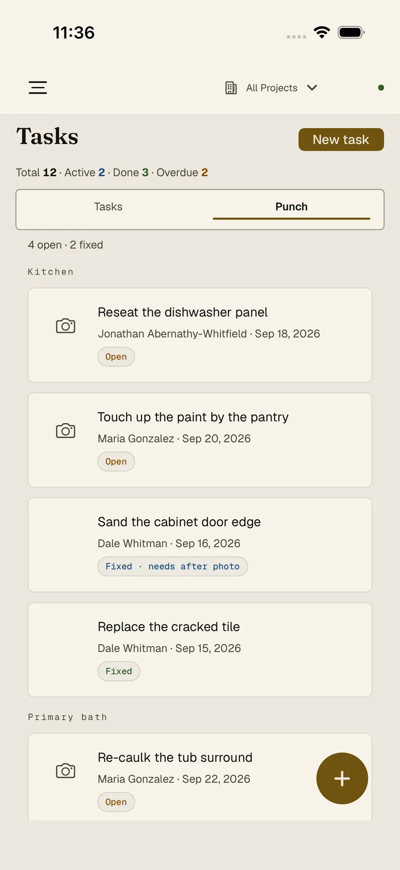 The punch list in the sunlight palette