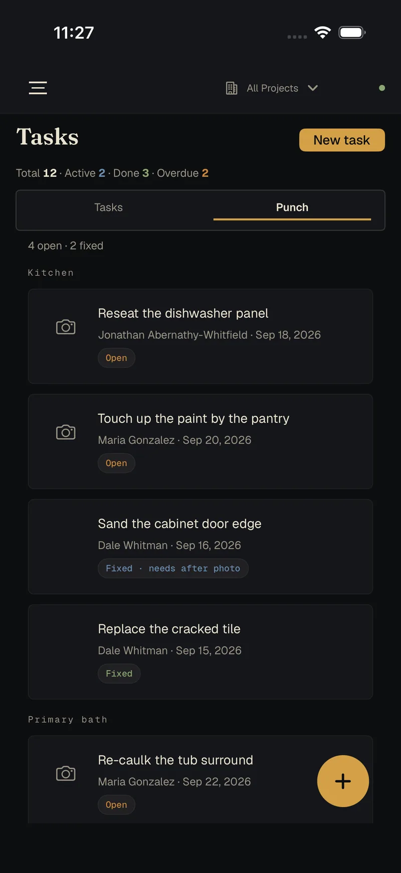 Housewright Companion: a punch list grouped by room