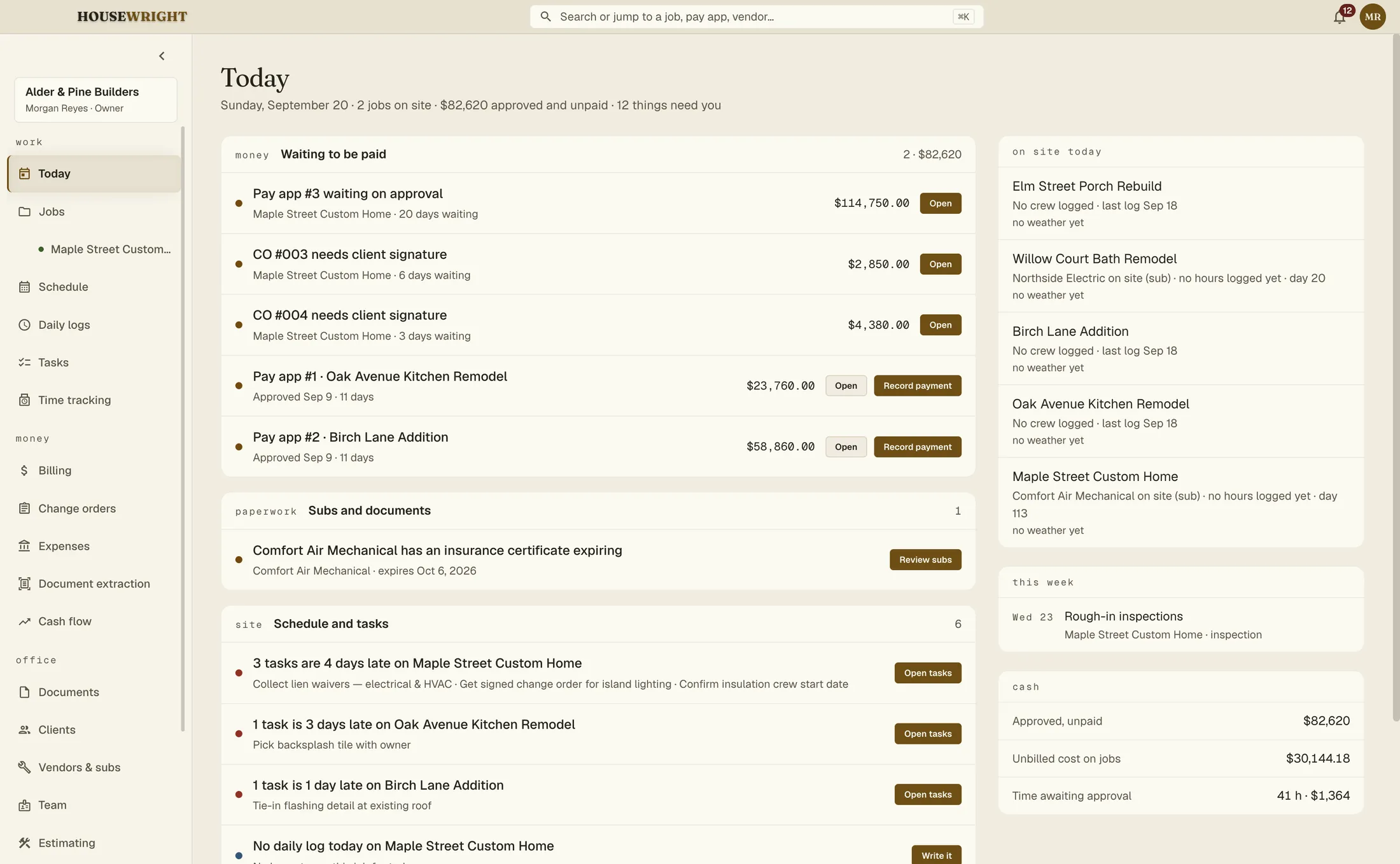 The Today screen in the light warm-vellum theme